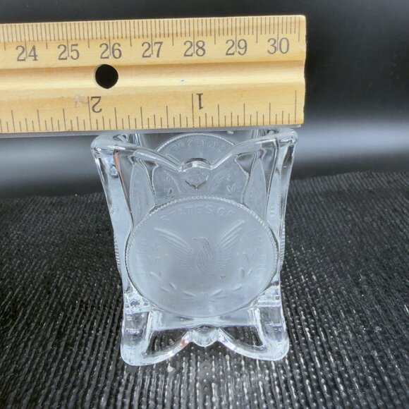 Vintage Square Clear Crystal Frosted Coin Toothpick Holder Match Holder Small - Picture 3 of 13